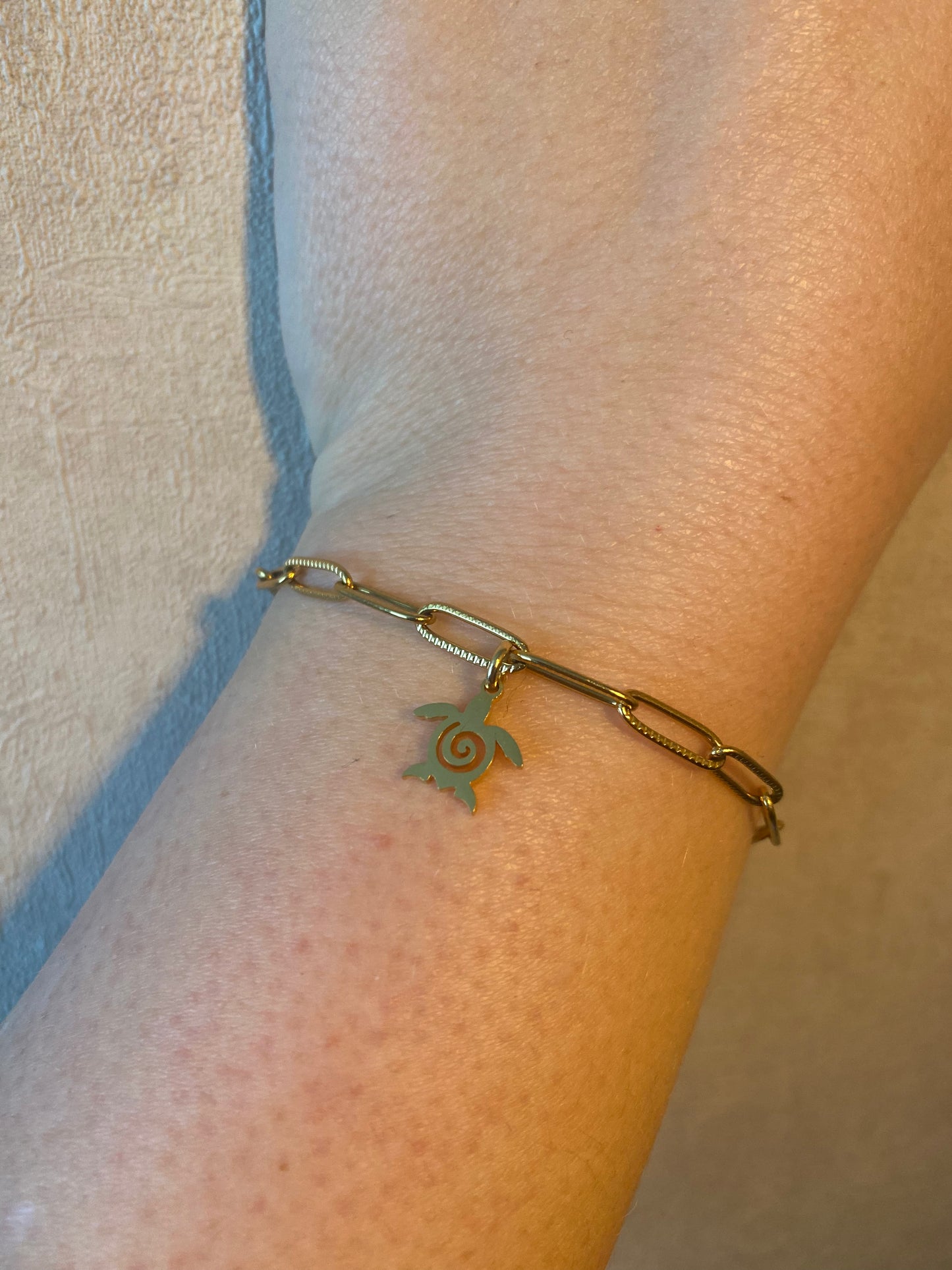 RVS goudkleurige schakelarmbandje met schildpad bedel