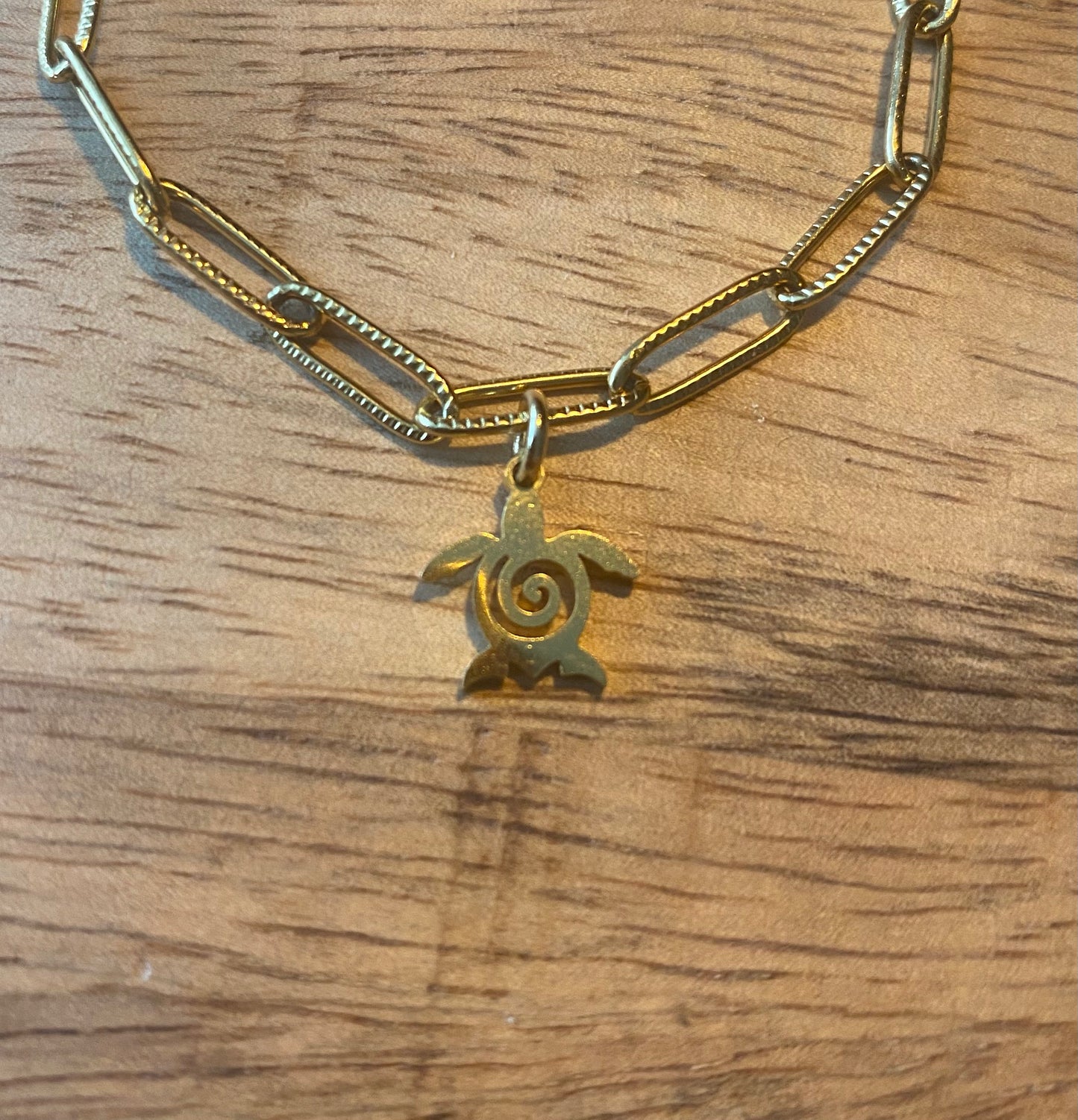 RVS goudkleurige schakelarmbandje met schildpad bedel