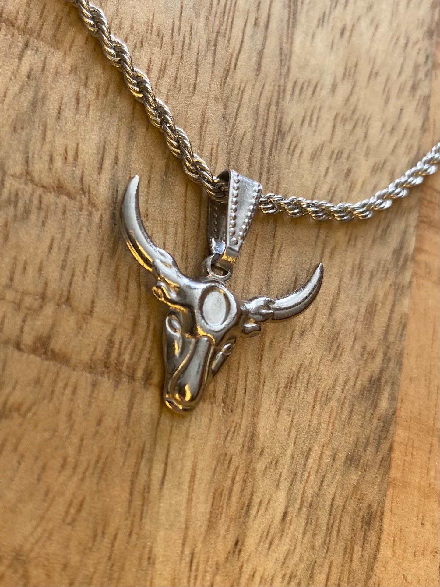 Texas Longhorn Skull Ketting – RVS Goud of Zilver